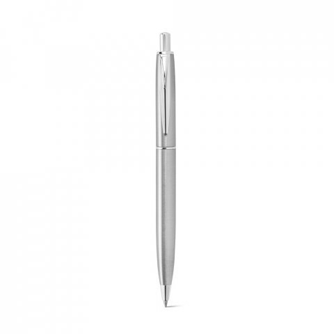 DOOLI. Stylo &agrave; bille en acier inoxydable (53 % recycl&eacute;), avec corps brillant - Argent&eacute;