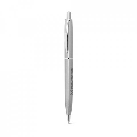 DOOLI. Stylo &agrave; bille en acier inoxydable (53 % recycl&eacute;), avec corps brillant - Argent&eacute;
