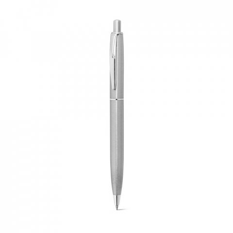 DOOLI. Stylo &agrave; bille en acier inoxydable (53 % recycl&eacute;), avec corps brillant - Argent&eacute;