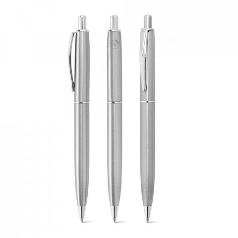 DOOLI. Stylo &agrave; bille en acier inoxydable (53 % recycl&eacute;), avec corps brillant