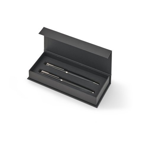 KINGSLEY. Set bestehend aus 1 Kugelschreiber und 1 Tintenroller aus Aluminium mit blauer Dokumental&reg;-Tinte - Schwarz