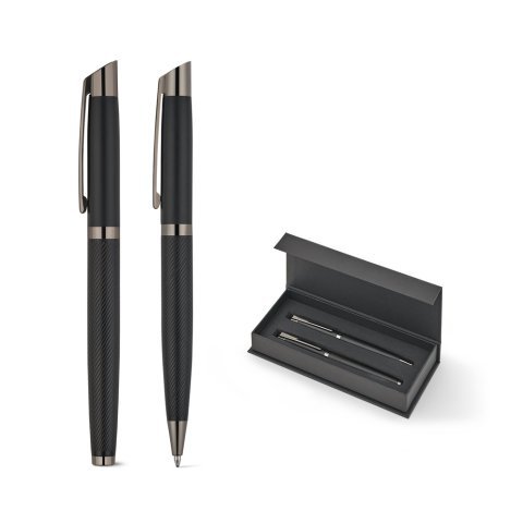 KINGSLEY. Set bestehend aus 1 Kugelschreiber und 1 Tintenroller aus Aluminium mit blauer Dokumental&reg;-Tinte