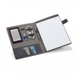 RIORDAN. A4 folder in imitation linen and PU with lined pages - Light grey