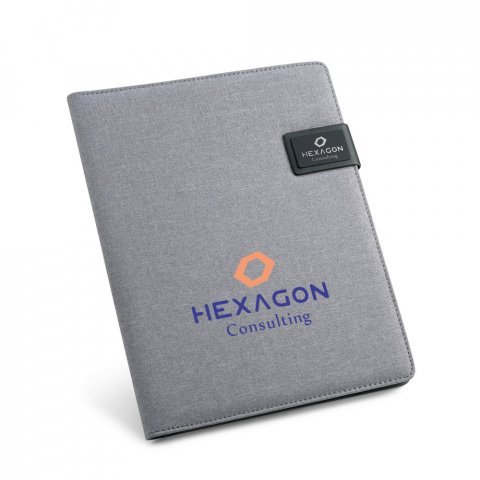 RIORDAN. A4 folder in imitation linen and PU with lined pages - Light grey