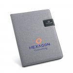 RIORDAN. A4 folder in imitation linen and PU with lined pages - Light grey