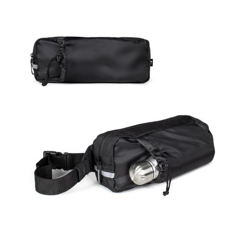 DELFOS POUCH SHINY. 300D kierr&auml;tetyst&auml; polyesterist&auml; (kiilt&auml;v&auml; pinta) ja 600D kierr&auml;tetyst&auml; polyesterist&auml; valmistettu vy&ouml;laukku heijastavilla elementeill&auml; - Musta