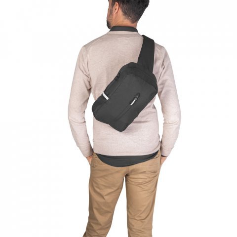DELFOS. Rucksack mit einem Schultergurt aus 300D recyceltem Polyester und 600D recyceltem Polyester, mit 210D-Futter aus recyceltem Polyester - Schwarz