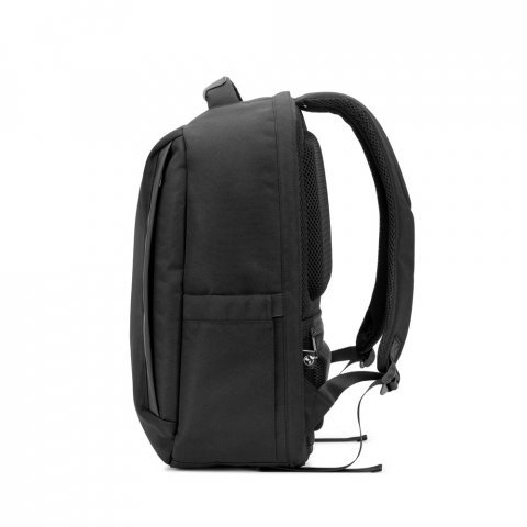 YANGON BPACK. Diebstahlsicherer Rucksack aus Twill mit wasserabweisender Beschichtung und recyceltem 600D-Polyester f&uuml;r Laptops 17.3" - Schwarz