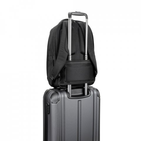 YANGON BPACK. Diebstahlsicherer Rucksack aus Twill mit wasserabweisender Beschichtung und recyceltem 600D-Polyester f&uuml;r Laptops 17.3" - Schwarz