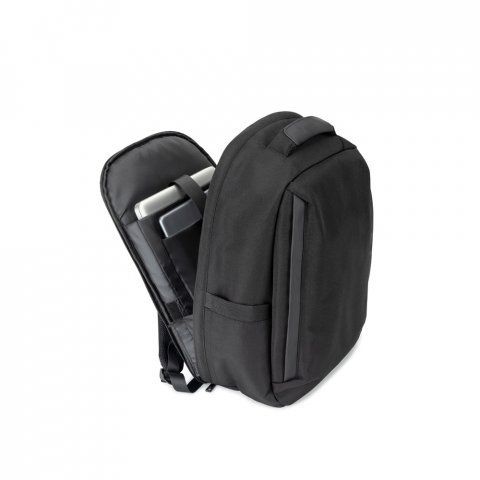 YANGON BPACK. Diebstahlsicherer Rucksack aus Twill mit wasserabweisender Beschichtung und recyceltem 600D-Polyester f&uuml;r Laptops 17.3" - Schwarz