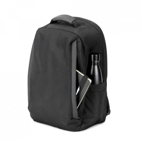 YANGON BPACK. Diebstahlsicherer Rucksack aus Twill mit wasserabweisender Beschichtung und recyceltem 600D-Polyester f&uuml;r Laptops 17.3" - Schwarz