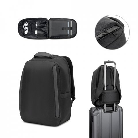 YANGON BPACK. Diebstahlsicherer Rucksack aus Twill mit wasserabweisender Beschichtung und recyceltem 600D-Polyester f&uuml;r Laptops 17.3"