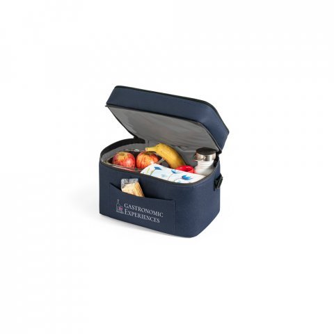 CANCUN LARGE. Thermal bag in 600D, recycled polyester, with adjustable webbing strap 14 L - Blue