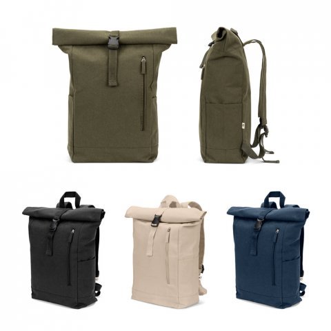 SAINT. Roll top backpack in recycled cotton and recycled polyester (380 g/m&sup2;)
