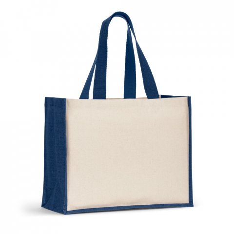 HELSINQUE COLOUR. Platnena torba (320 g/m&sup2;) s dnom i bočnim dijelovima od laminirane jute (350 g/m&sup2;) u boji - Plava