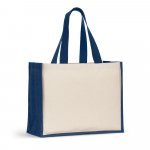 HELSINQUE COLOUR. Platnena torba (320 g/m&sup2;) s dnom i bočnim dijelovima od laminirane jute (350 g/m&sup2;) u boji - Plava