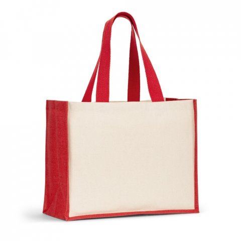 HELSINQUE COLOUR. Platnena torba (320 g/m&sup2;) s dnom i bočnim dijelovima od laminirane jute (350 g/m&sup2;) u boji - Crvena