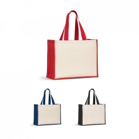 HELSINQUE COLOUR. Platnena torba (320 g/m&sup2;) s dnom i bočnim dijelovima od laminirane jute (350 g/m&sup2;) u boji