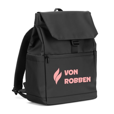 AZORES BAG. Batoh na notebook z PU (16"), s klopou zakr&yacute;vaj&iacute;c&iacute; v&scaron;echny přihr&aacute;dky - Čern&aacute;