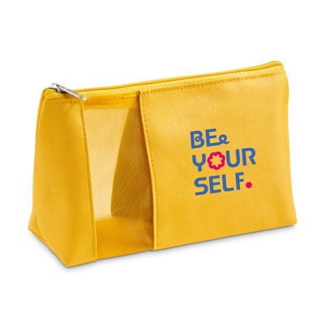 ANNIE. Necessaire em microfibra e rede - Amarelo