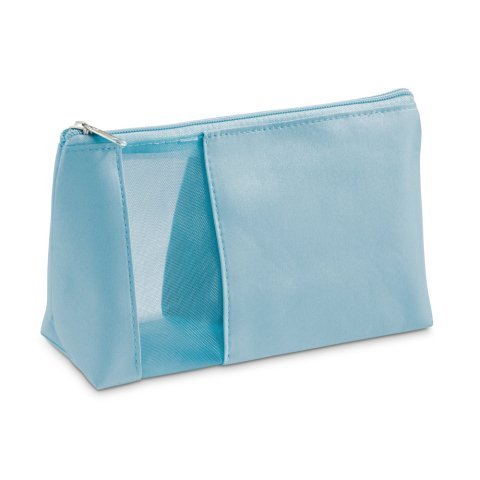 ANNIE. Necessaire em microfibra e rede - Azul claro