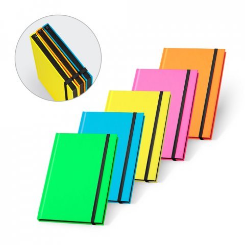 WATTERS. Bloco de notas A5 em PU fluorescente com folhas pautadas