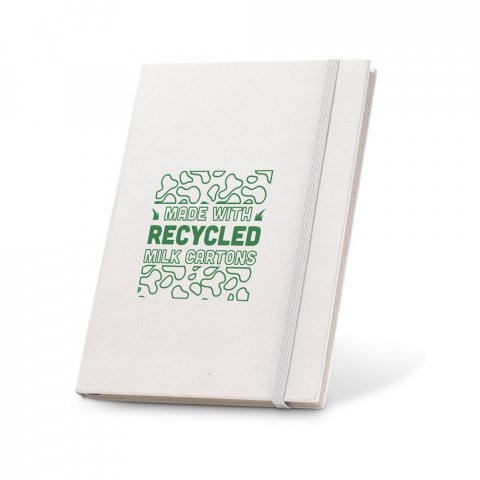 MILKY. Bloc-notes A5 avec couverture rigide en papier 100 % recycl&eacute; - Blanc
