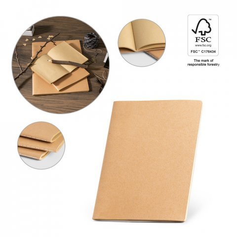 ALCOTT A4. A4 notepad with Kraft paper cover (250 g/m&sup2;) and plain pages