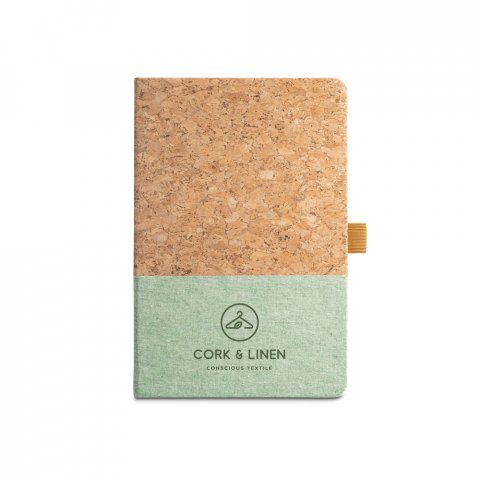 KLEE. Bloco de notas A5 em corti&ccedil;a e linho com folhas pautadas - Verde claro