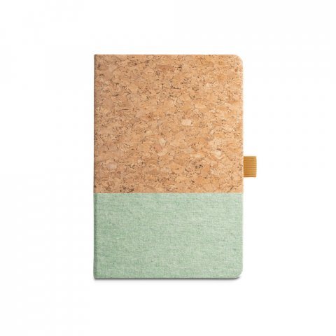 KLEE. Bloco de notas A5 em corti&ccedil;a e linho com folhas pautadas - Verde claro