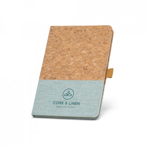 KLEE. Bloco de notas A5 em corti&ccedil;a e linho com folhas pautadas - Azul claro