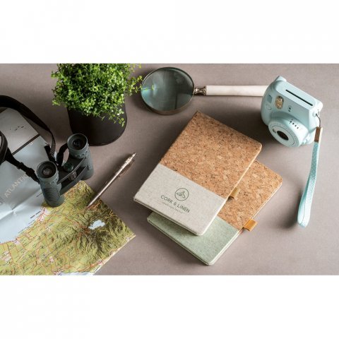 KLEE. Bloco de notas A5 em corti&ccedil;a e linho com folhas pautadas