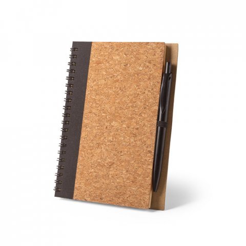 VICENTE. B6 notebook in cork and recycled polyester (100% rPET) with ballpoint pen - Black