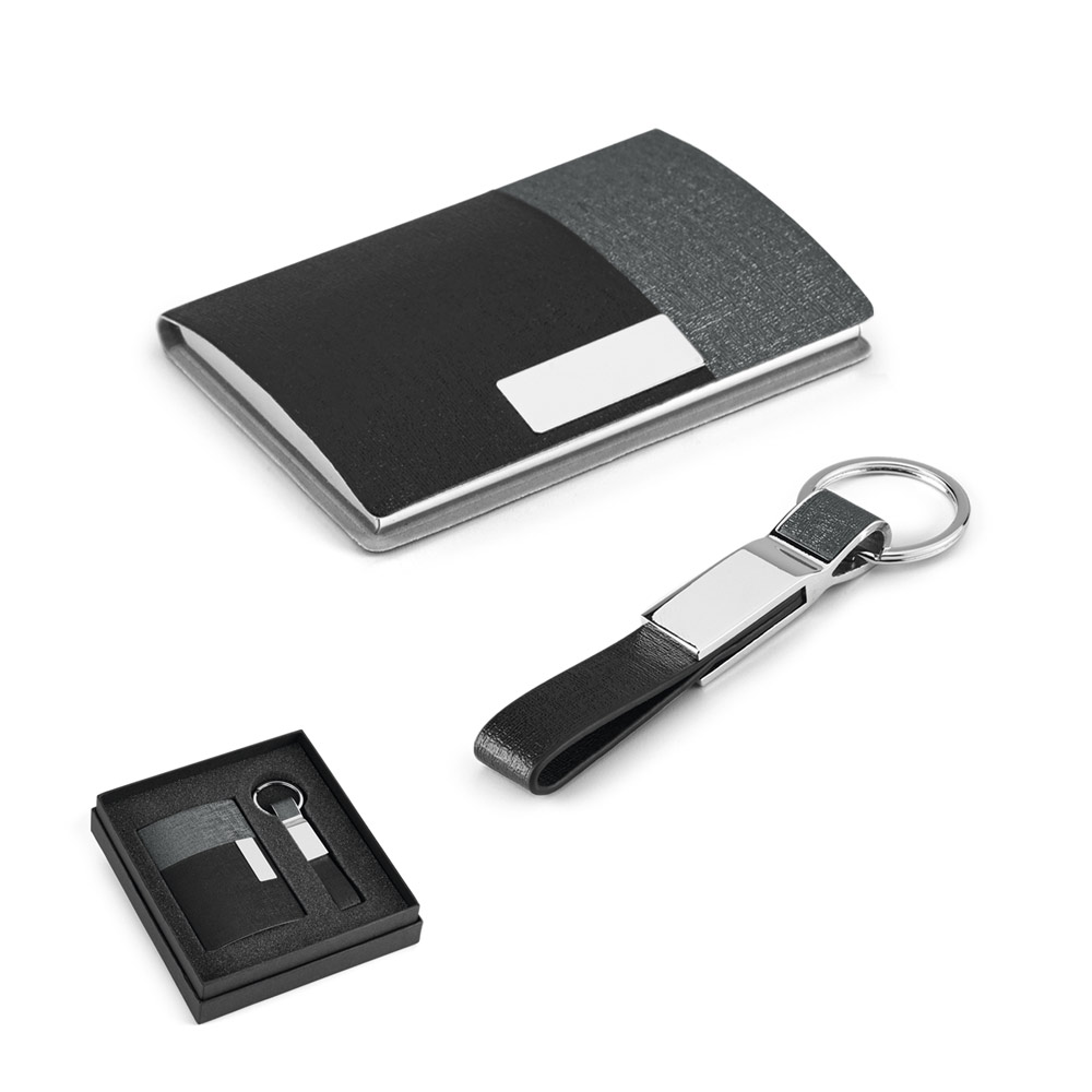 Conjunto porta-cartões e porta-chaves em metal e PU — Personalizado