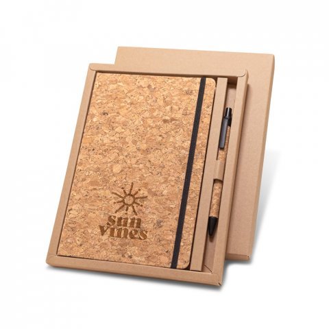 FREUD. Sada pozn&aacute;mkov&eacute;ho bloku A5 a kuličkov&eacute;ho pera z korku - Př&iacute;rodn&iacute;