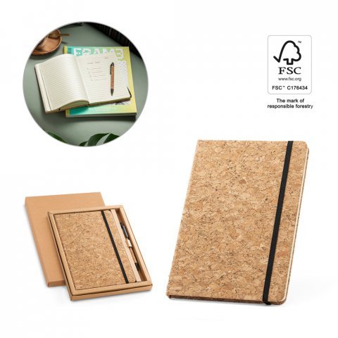 FREUD. Sada pozn&aacute;mkov&eacute;ho bloku A5 a kuličkov&eacute;ho pera z korku