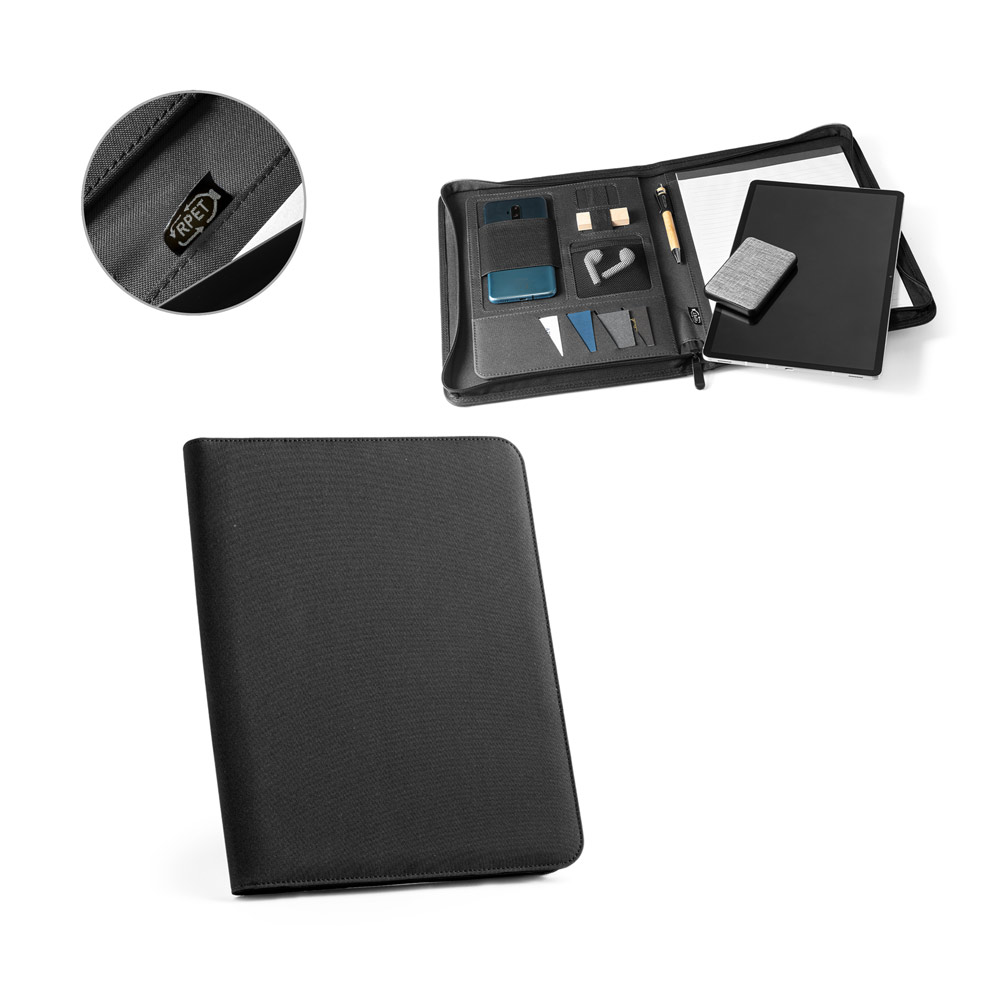 EMERGE FOLDER II. Cartella A4 in poliestere riciclato (100% rPET) 300D con chiusura zip