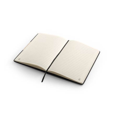 M&Aacute;RQUEZ. Cahier A5 &agrave; couverture rigide fabriqu&eacute;e &agrave; partir de tissu PET 100% recycl&eacute;, avec des pages lign&eacute;es en papier recycl&eacute; - Noir
