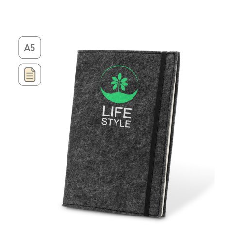 BALDWIN. Blok A5 formata sa koricama od recikliranog filca (100% rPET) i liniranim stranicama od 100% recikliranog papira