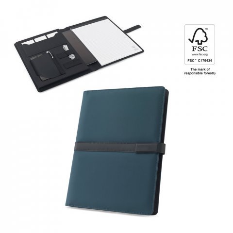 SANDERSON FOLDER. A4-mappe i PU (50 % resirkulert) med magnetisk lukking og notisblokk med linjerte sider