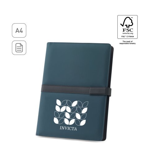 SANDERSON FOLDER. A4-mappe i PU (50 % resirkulert) med magnetisk lukking og notisblokk med linjerte sider