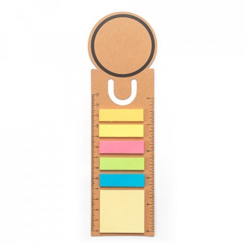 SAWYER. Conjunto para escrit&oacute;rio 3 em 1, em papel 100% reciclado, com parte superior em formato redondo com impress&atilde;o preta &agrave; volta - Natural