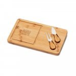 WOODS. T&aacute;bua de queijos em bambu com 2 utens&iacute;lios em bambu e a&ccedil;o inoxid&aacute;vel - Natural