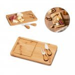 WOODS. T&aacute;bua de queijos em bambu com 2 utens&iacute;lios em bambu e a&ccedil;o inoxid&aacute;vel
