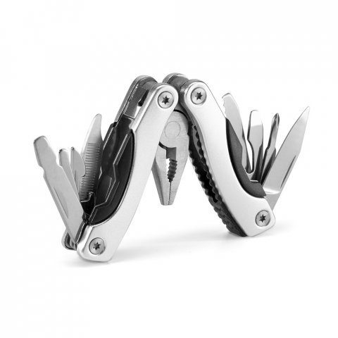 DUNITO. Folding mini multi-function pliers made of stainless steel and aluminum - Satin silver