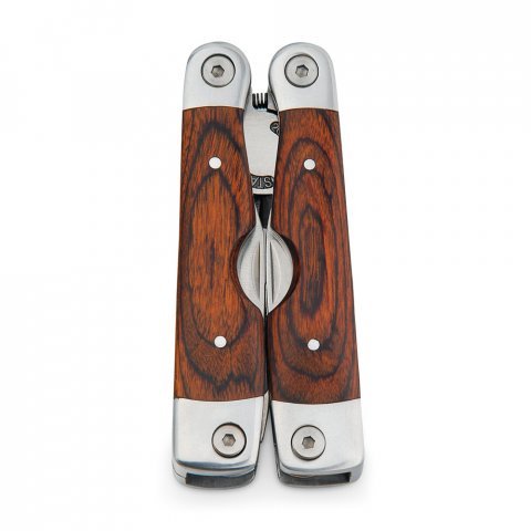 MAGNUM. Alicates plegables con herramientas multifunci&oacute;n en acero inoxidable y madera - Natural oscuro