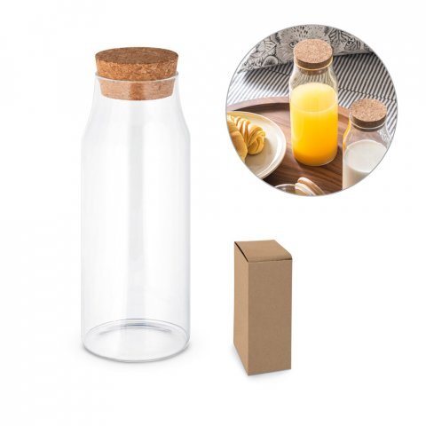 JASMIN 1000. Szklana butelka z korkową pokrywką o pojemności 1 litra