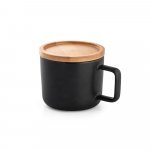 FANGIO. Cană din ceramică cu capac și bază din bambus 220 mL - Negru