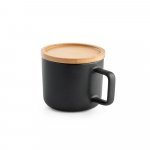 FANGIO. Cană din ceramică cu capac și bază din bambus 220 mL - Negru