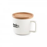 FANGIO. Cană din ceramică cu capac și bază din bambus 220 mL - Alb